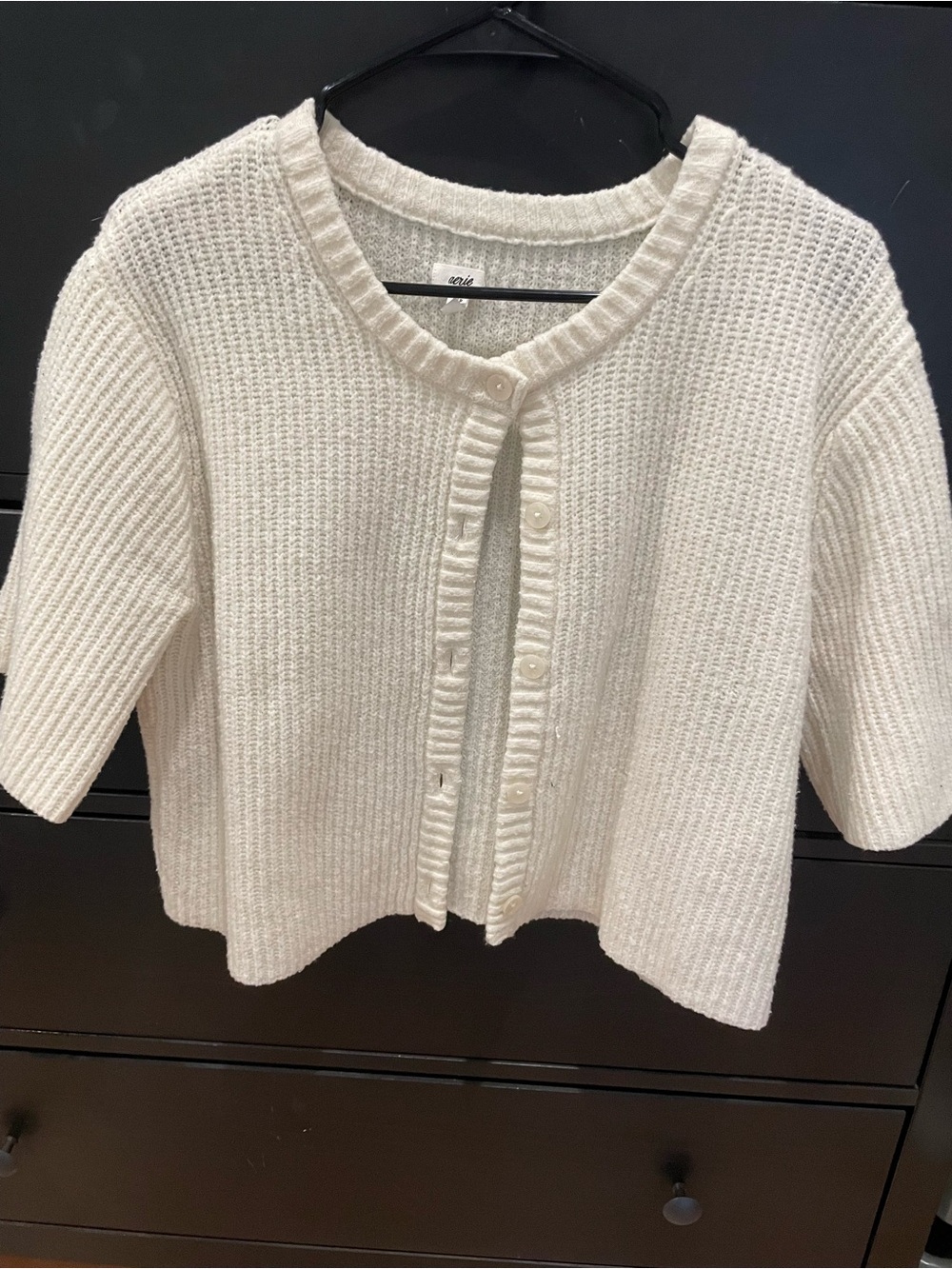 aerie Cream Short-Sleeve Knit Button Cardigan